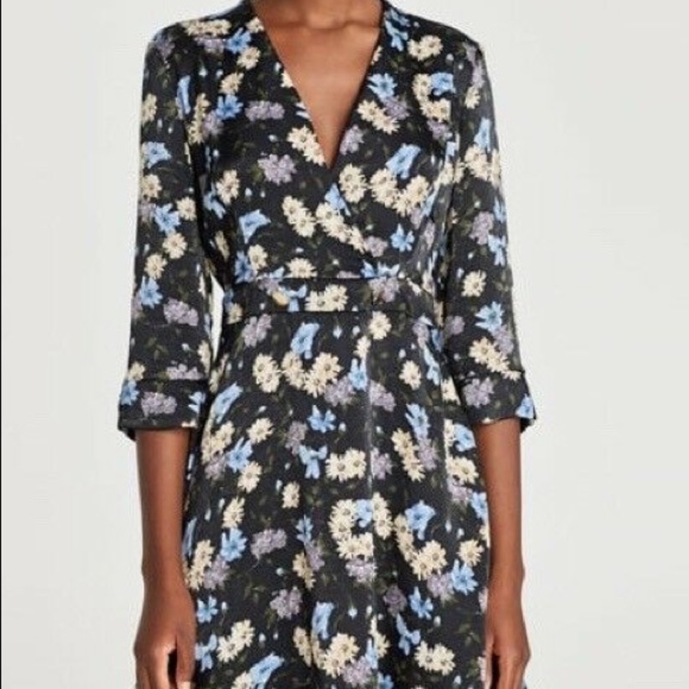 Zara Mini Blue Floral Dress w/ Shoulder Pads